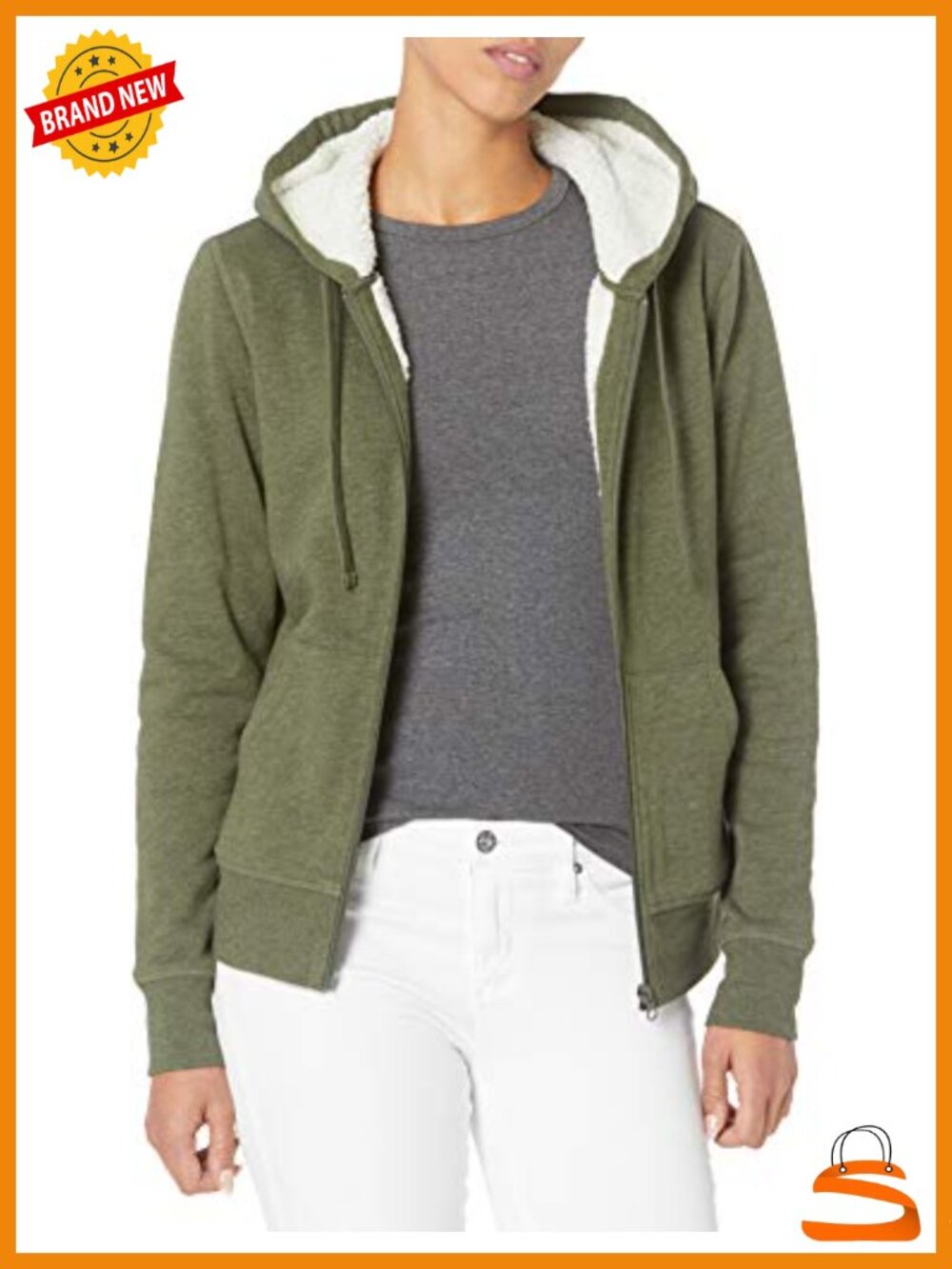 Sherpa-Lined Fleece Full-Zip Hooded Jacket with Drawstring